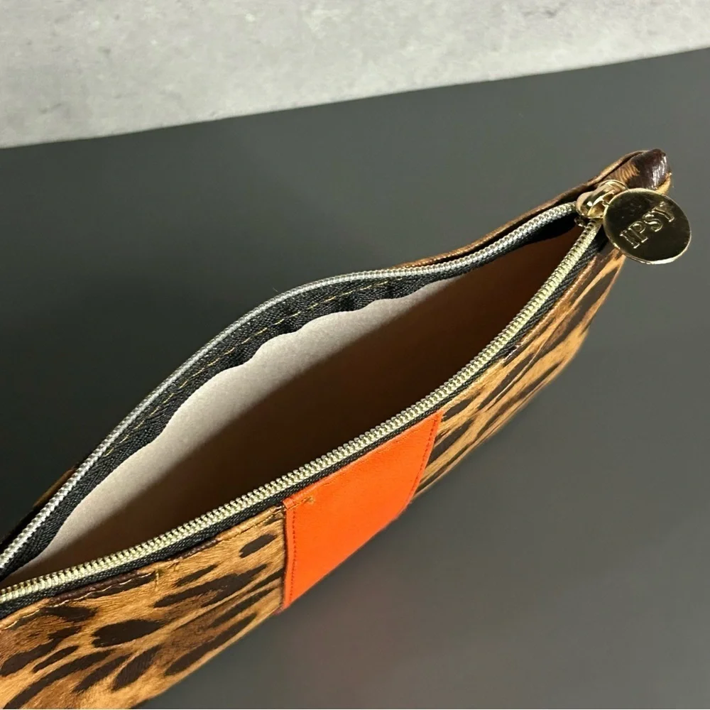 ipsy Leopard Print Cosmetic Bag with Orange Accent